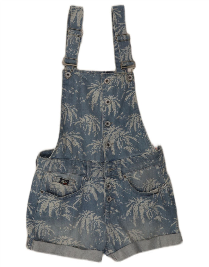 SUPERDRY Girls Dungarees Τζιν σορτς 11-12 ετών XS Μπλε φλοράλ βαμβακερό