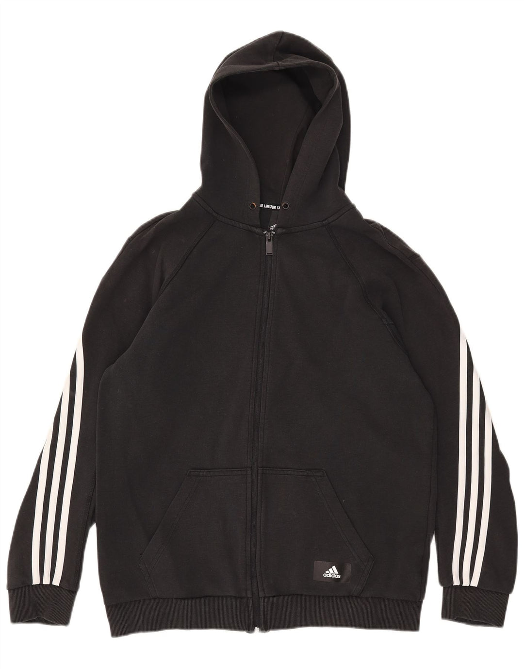 Ανδρικό πουλόβερ με κουκούλα με φερμουάρ Adidas, μεσαίο μαύρο βαμβακερό