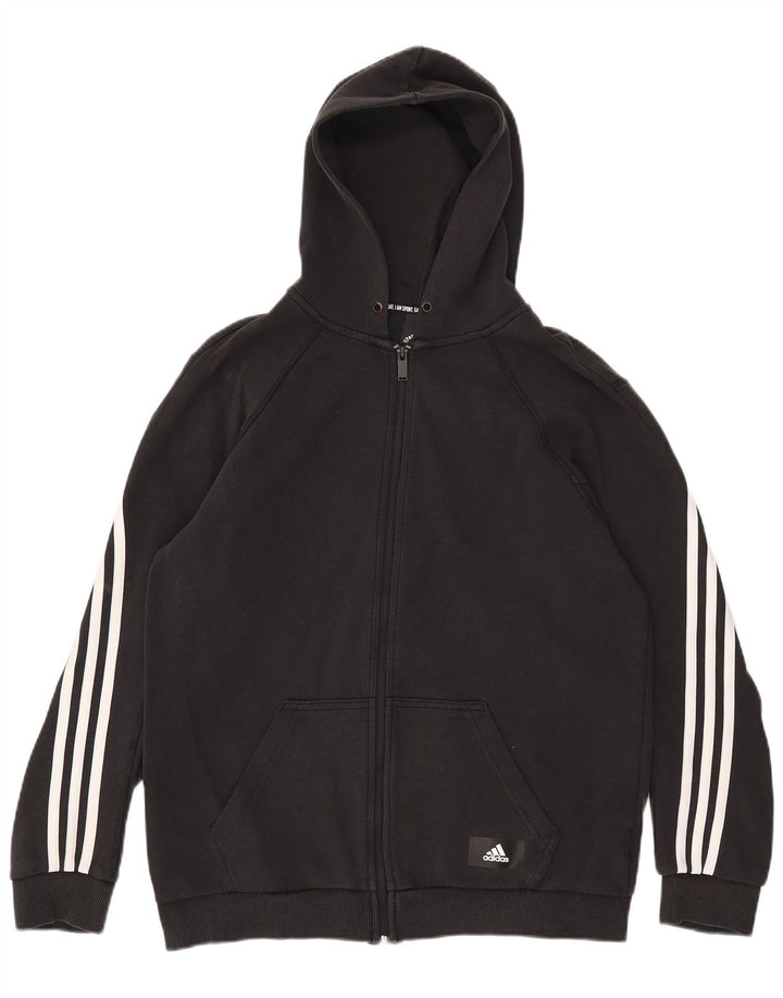 Ανδρικό πουλόβερ με κουκούλα με φερμουάρ Adidas, μεσαίο μαύρο βαμβακερό