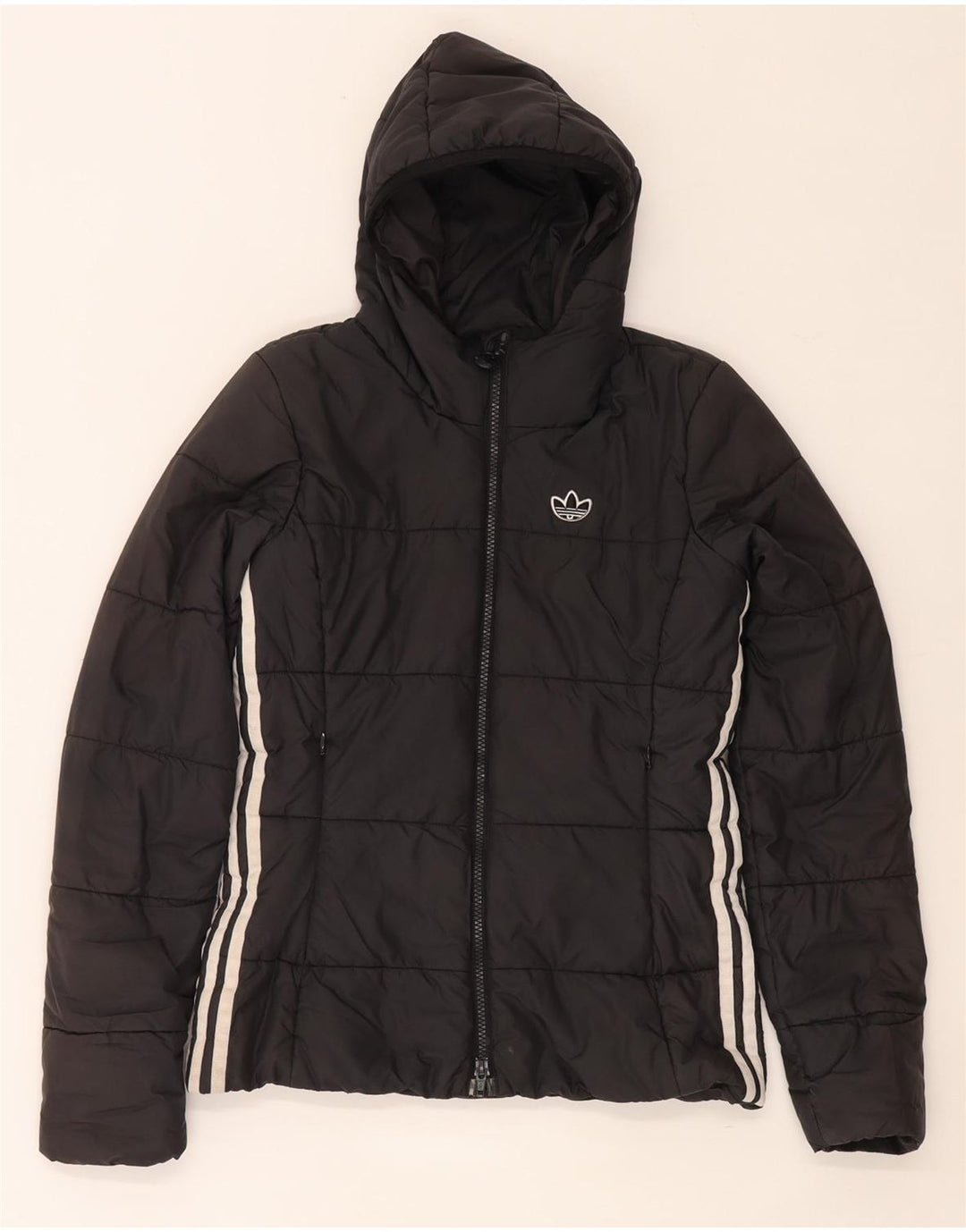 Γυναικείο μπουφάν με κουκούλα Adidas UK 6 XS μαύρο πολυεστέρα