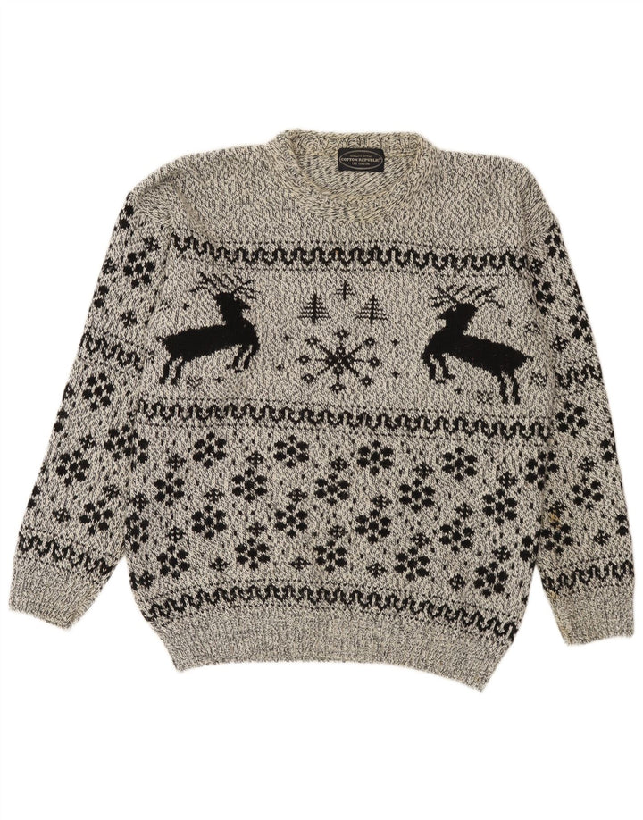 Ανδρικό πουλόβερ με λαιμόκοψη Cotton Republic Medium Grey Fair Isle