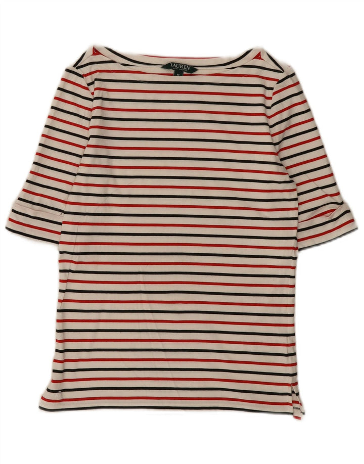 Ralph Lauren γυναικείο τοπ 3/4 μανίκια UK 12 μεσαία λευκά ριγέ