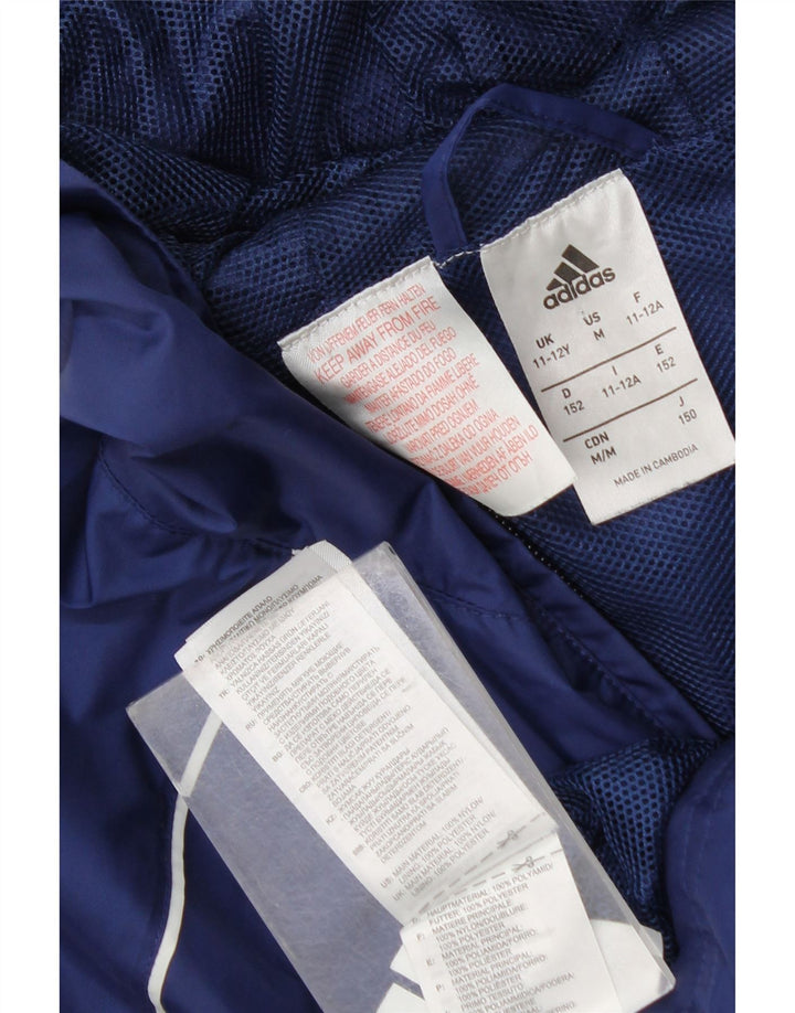 Adidas Boys Hooded Rain Jacket 11-12 Years Navy Blue Nylon