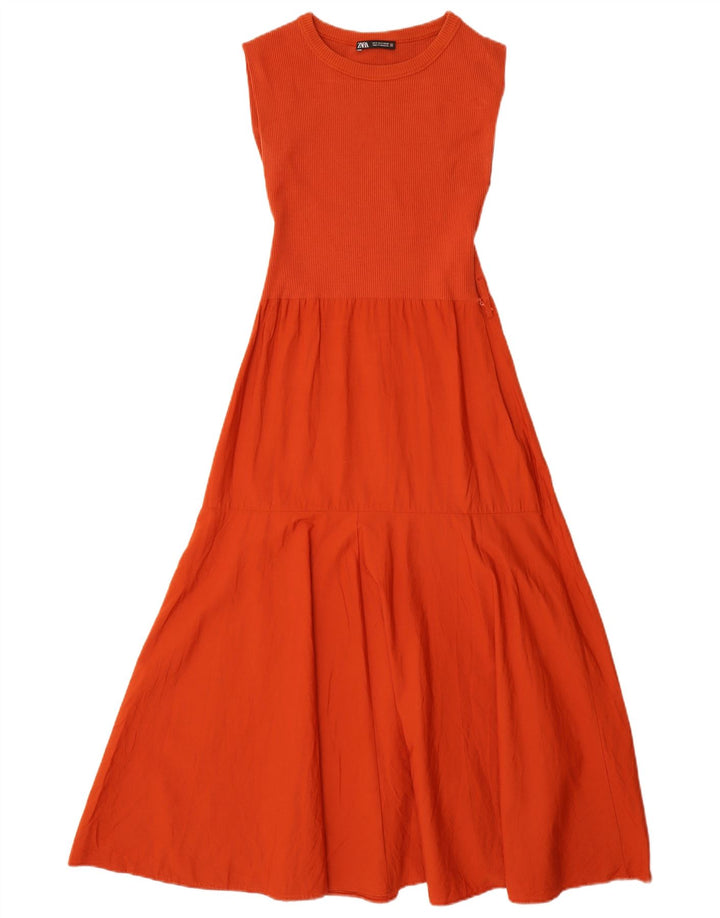 Zara Γυναικείο Αμάνικο Maxi Φόρεμα UK 8 Small Orange