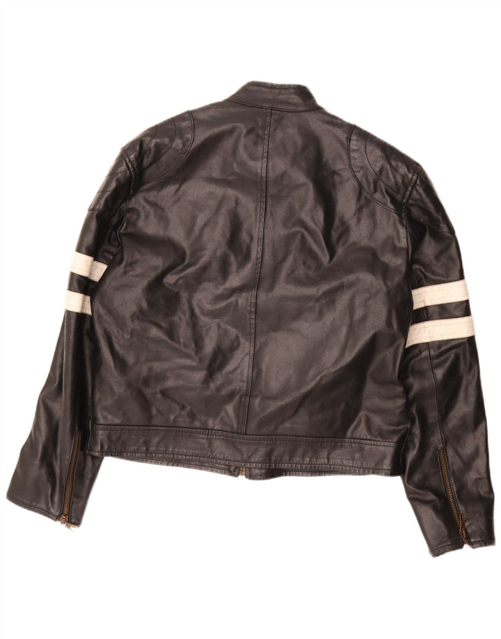 Vintage Γυναικείο Δερμάτινο Μπουφάν UK 20 2XL Μαύρο Colourblock Δερμάτινο