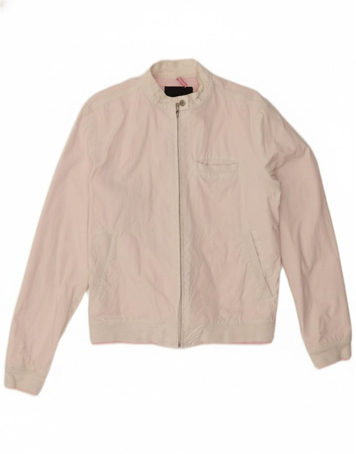 SERGIO TACCHINI Womens Bomber Jacket IT 46 Large Off White Cotton