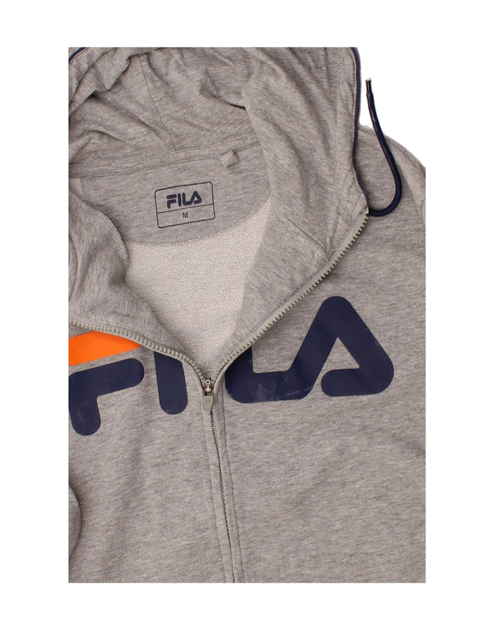 FILA Mens Graphic Zip Hoodie Sweater Medium Grey Cotton Vintage Fila and Second-Hand Fila from Messina Hembry 
