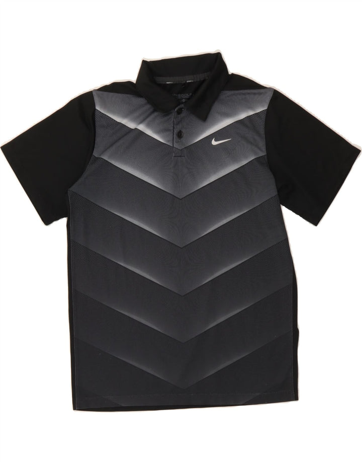 NIKE Womens Polo Shirt UK 12 Medium Black Pinstripe Polyester Vintage Nike and Second-Hand Nike from Messina Hembry 
