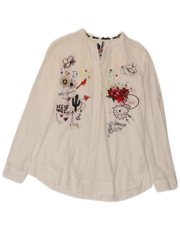 Desigual Γυναικεία γραφική μακρυμάνικη μπλούζα UK 14 Large White Floral