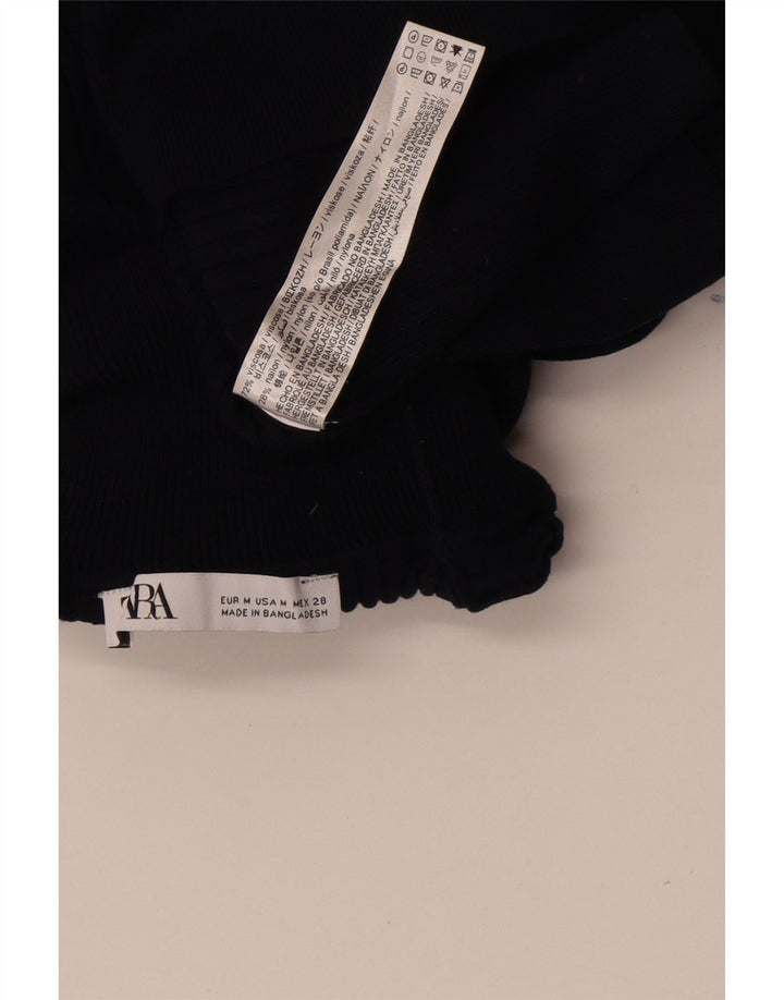 Zara Γυναικείο Crop Top μακρυμάνικο UK 12 Medium Navy Blue Viscose