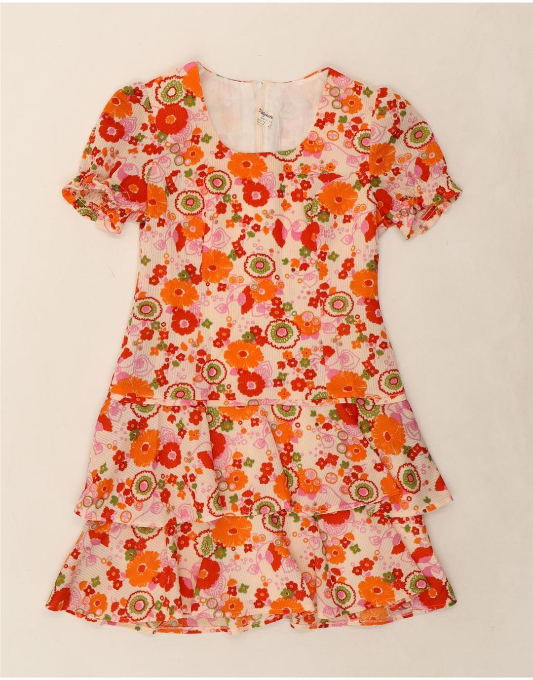 VINTAGE Womens A-Line Dress IT 40 Small Orange Floral Polyester Vintage Vintage and Second-Hand Vintage from Messina Hembry 