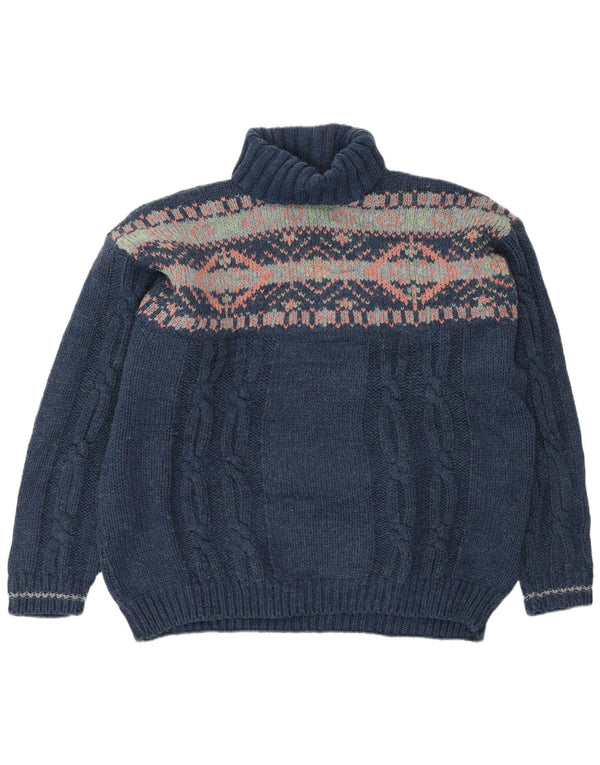Vintage ανδρικό πουλόβερ με ρολό λαιμόκοψη 2XL Navy Blue Fair Isle