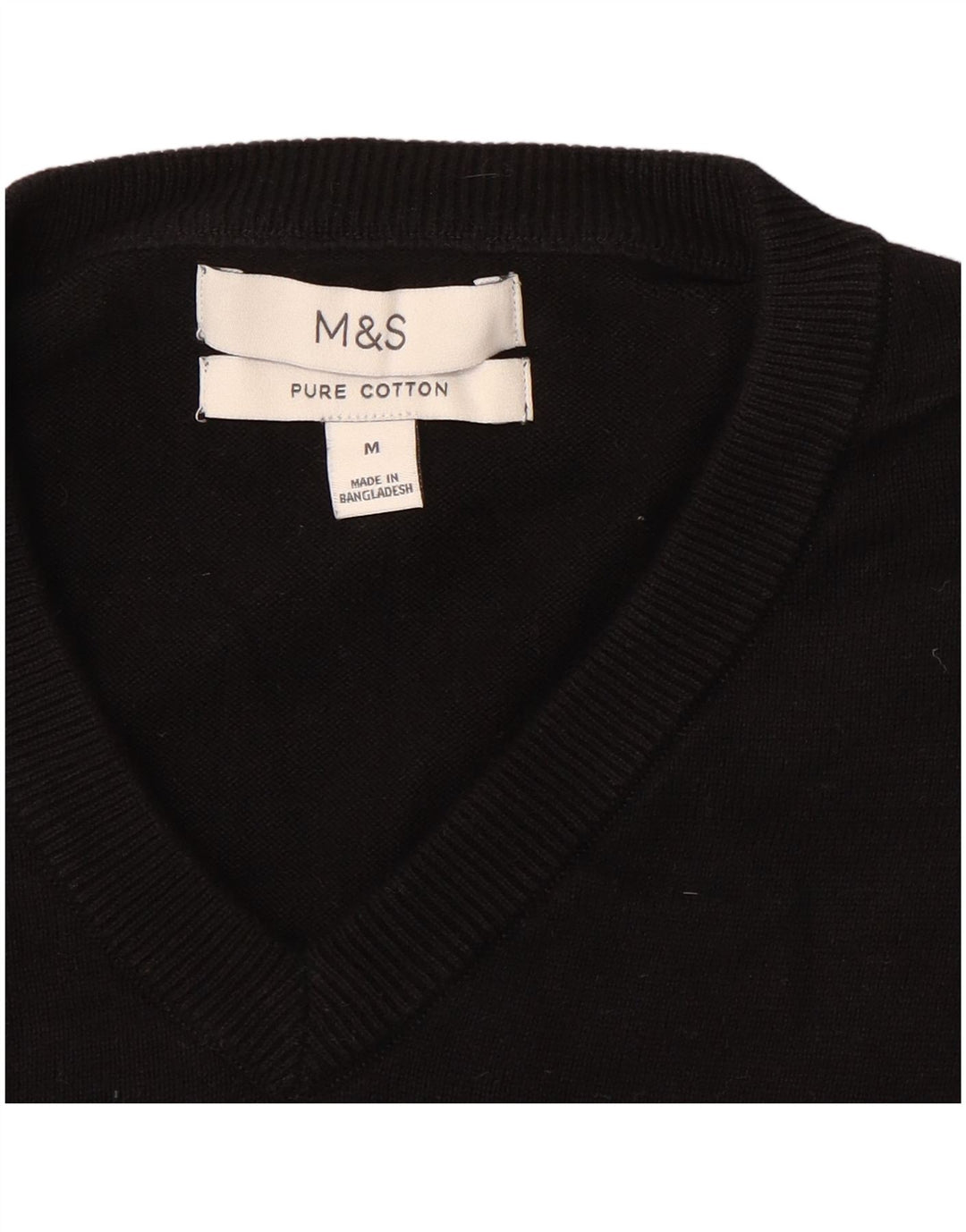 Ανδρικό πουλόβερ Marks & Spencer με V λαιμόκοψη, μεσαίο μαύρο βαμβακερό