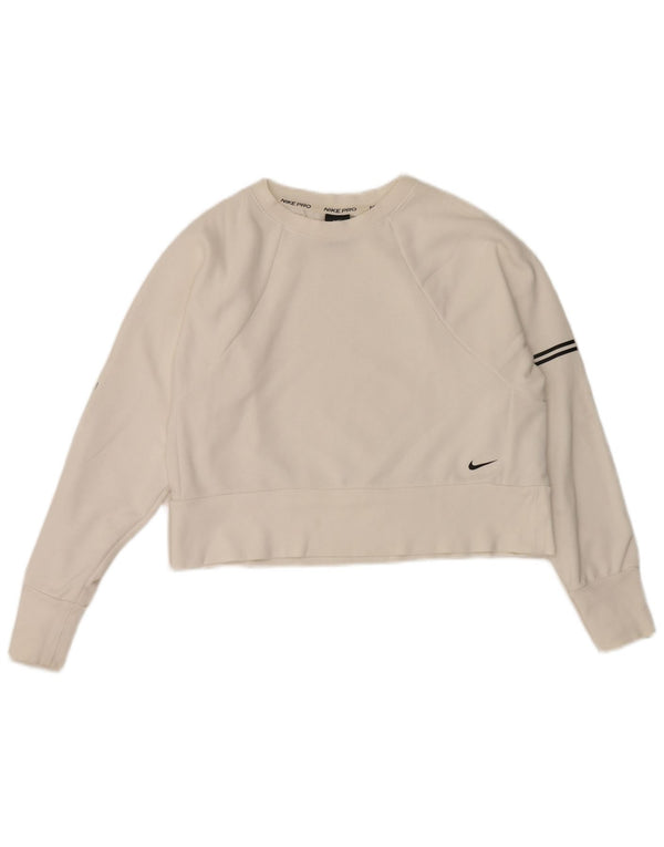 Γυναικείο γραφικό φούτερ Nike Dri Fit Jumper UK 10 Small White ριγέ