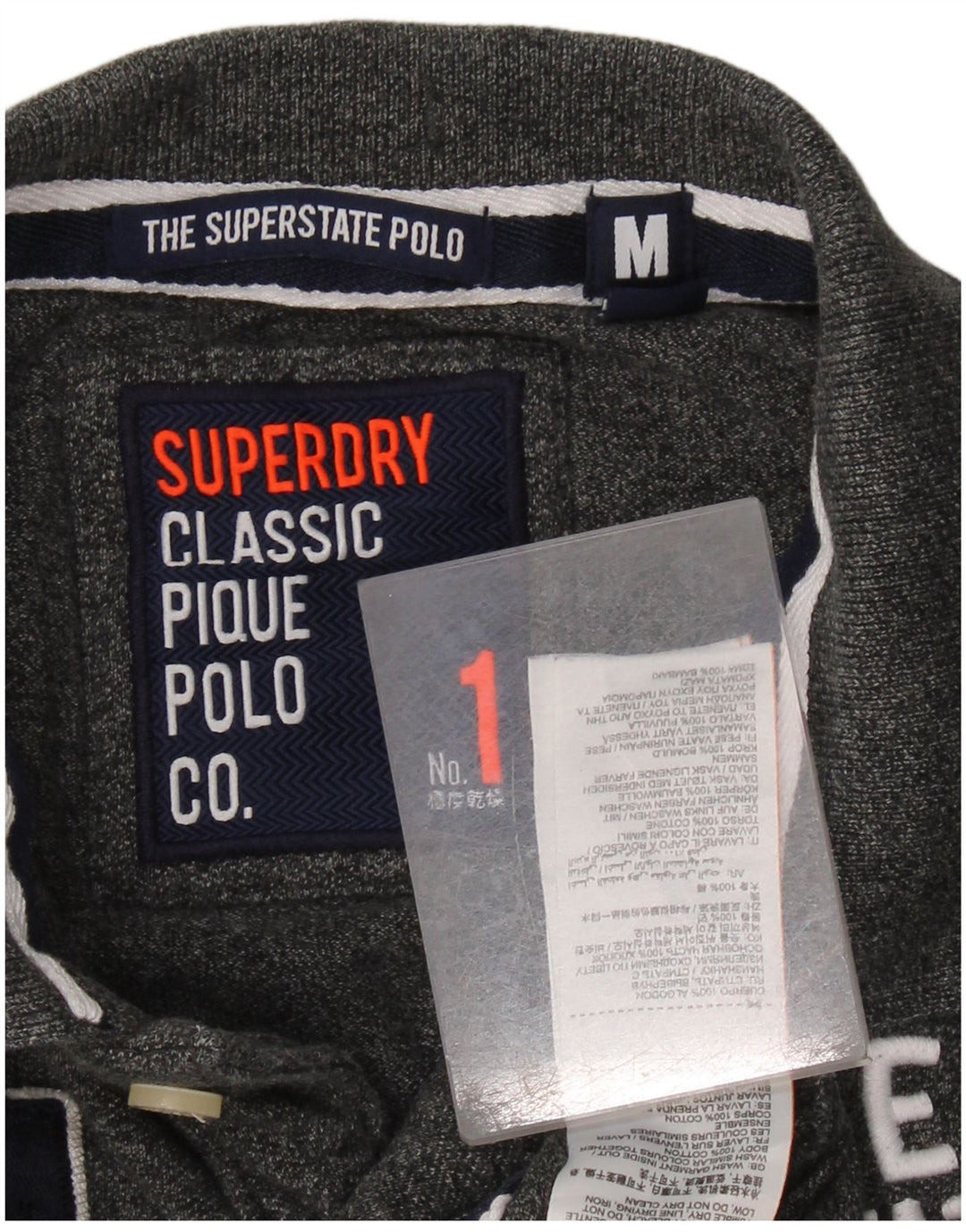 Superdry Ανδρικό κλασικό γραφικό μακρυμάνικο πουκάμισο πόλο από μεσαίο γκρι βαμβακερό