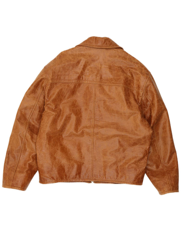 Ανδρικό δερμάτινο μπουφάν VINTAGE Loose Fit UK 38 Δερμάτινο μεσαίο καφέ