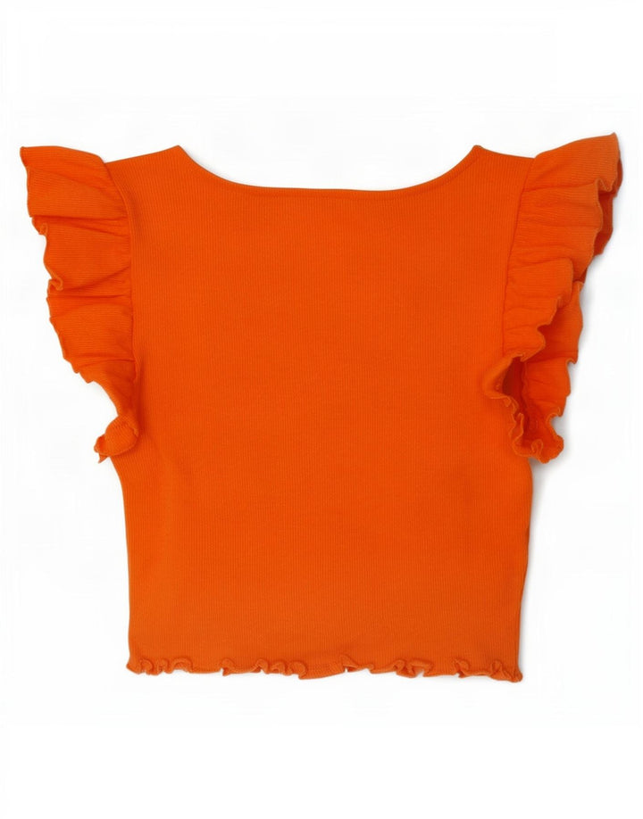 Zara Womens Crop Top UK 10 Small Orange Cotton