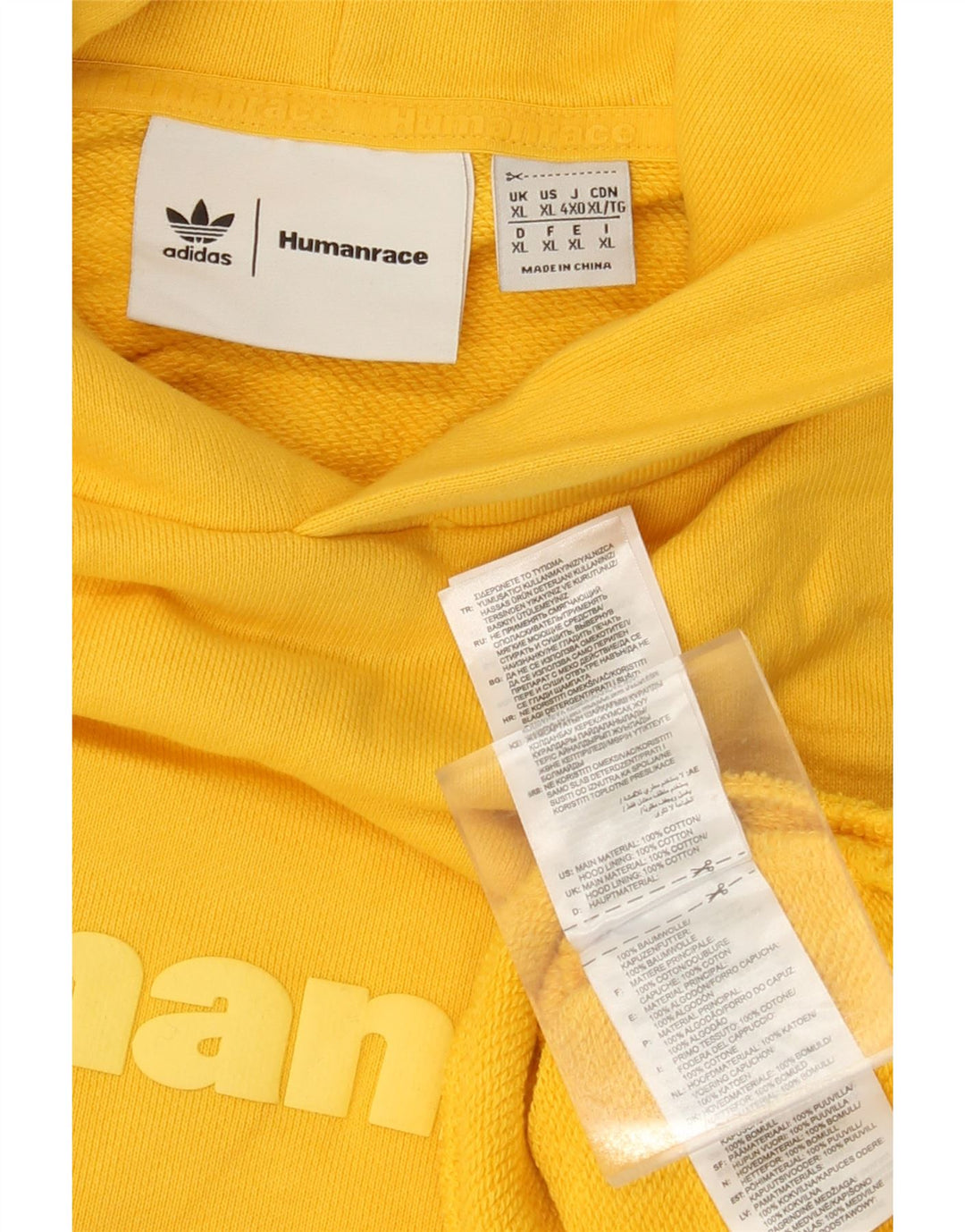 ADIDAS Mens Humanrace Graphic Hoodie Jumper XL Κίτρινο βαμβακερό