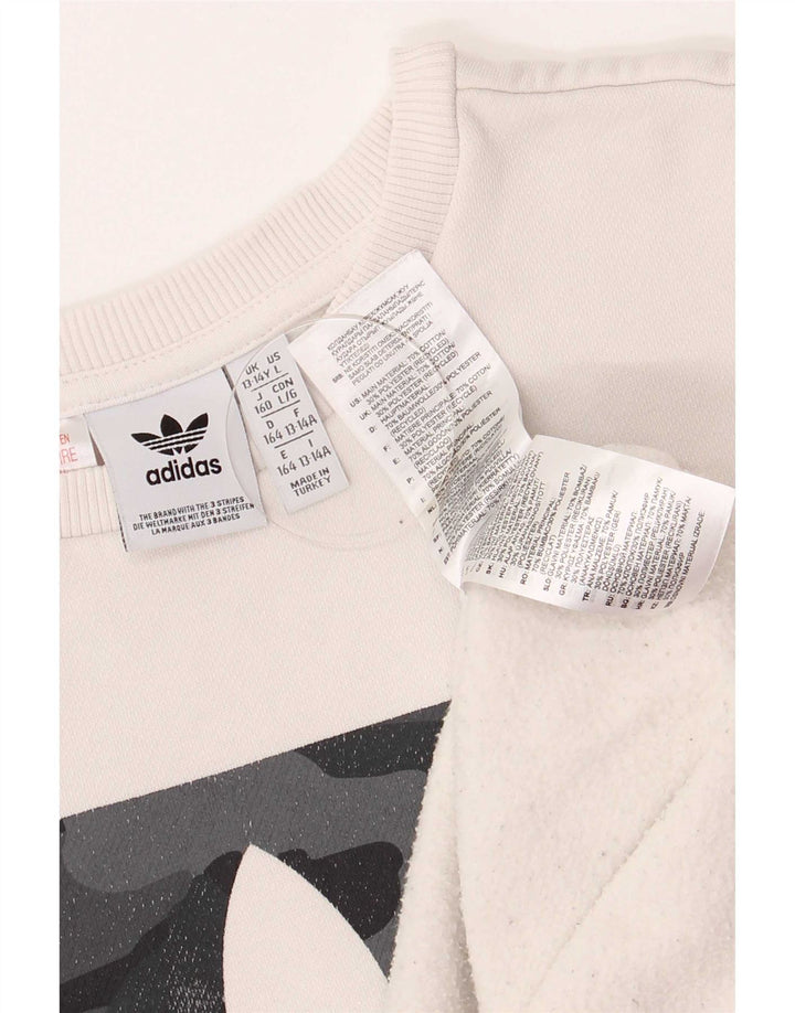 Γραφικό Φούτερ Adidas Boys Jumper 13-14 ετών Λευκό βαμβακερό