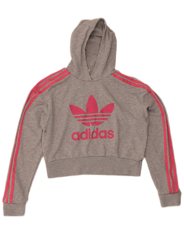 Adidas Girls Graphic Crop Hoodie Jumper 13-14 ετών Γκρι βαμβακερά σπορ