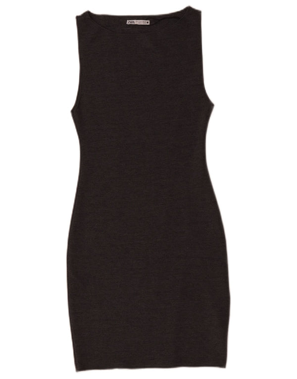 Zara Γυναικείο Αμάνικο Bodycon Φόρεμα UK 8 Small Grey
