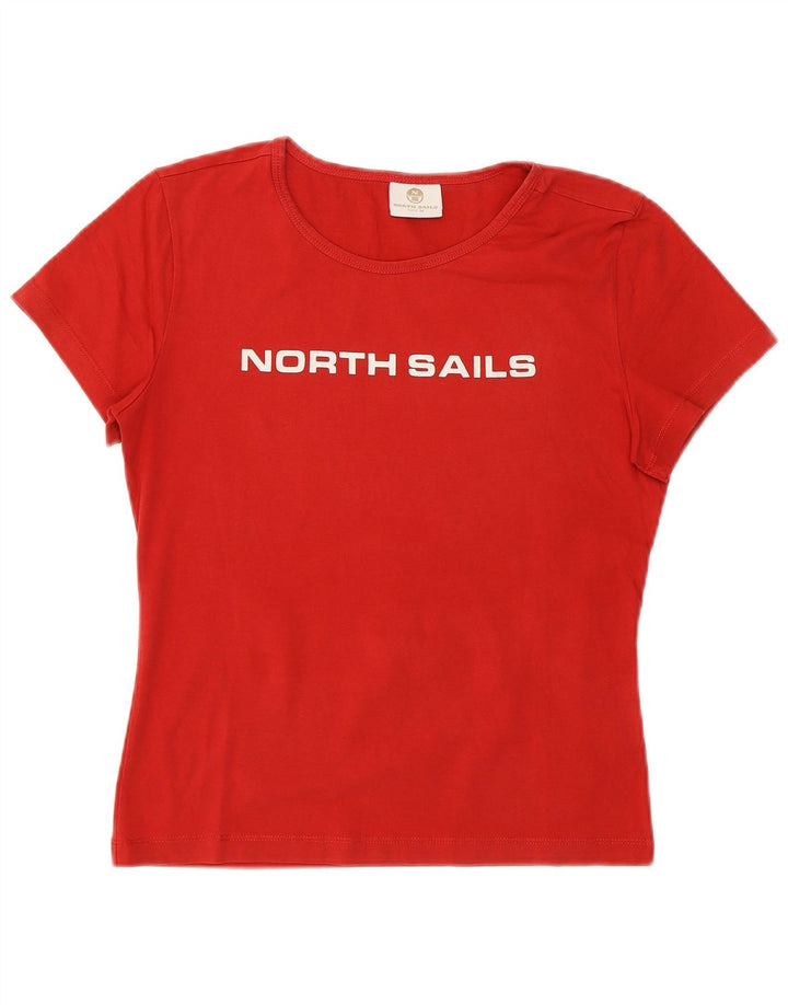 NORTH SAILS Γυναικείο T-Shirt Crop γραφικό τοπ UK 12 μεσαίο κόκκινο βαμβακερό