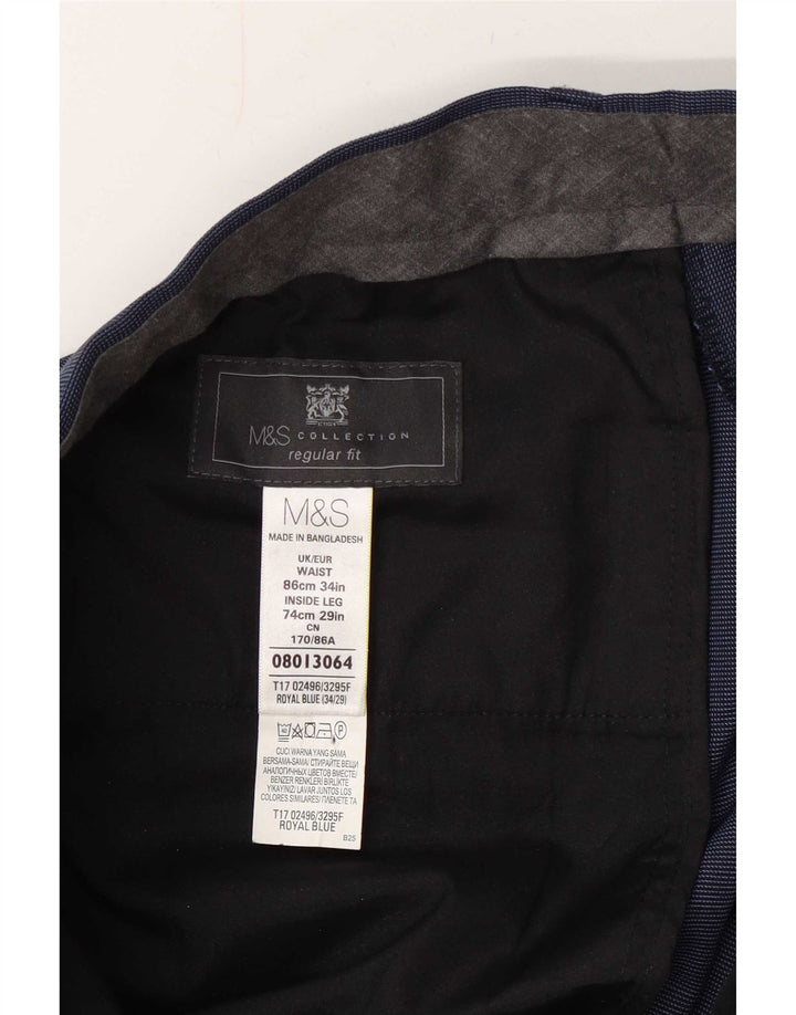 Ανδρικό παντελόνι με κανονική εφαρμογή Marks & Spencer W34 L29 Navy Blue Spotted