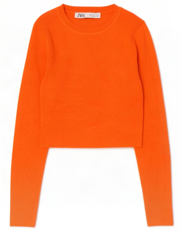 Γυναικείο Zara Crop Boat Neck Jumper UK 8 Small Orange Viscose