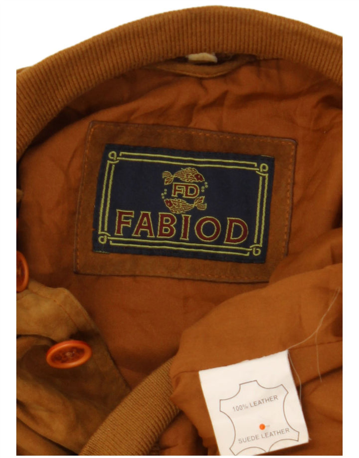 FABIO D Ανδρικό Suede Bomber Jacket UK 40 Large Beige Leather