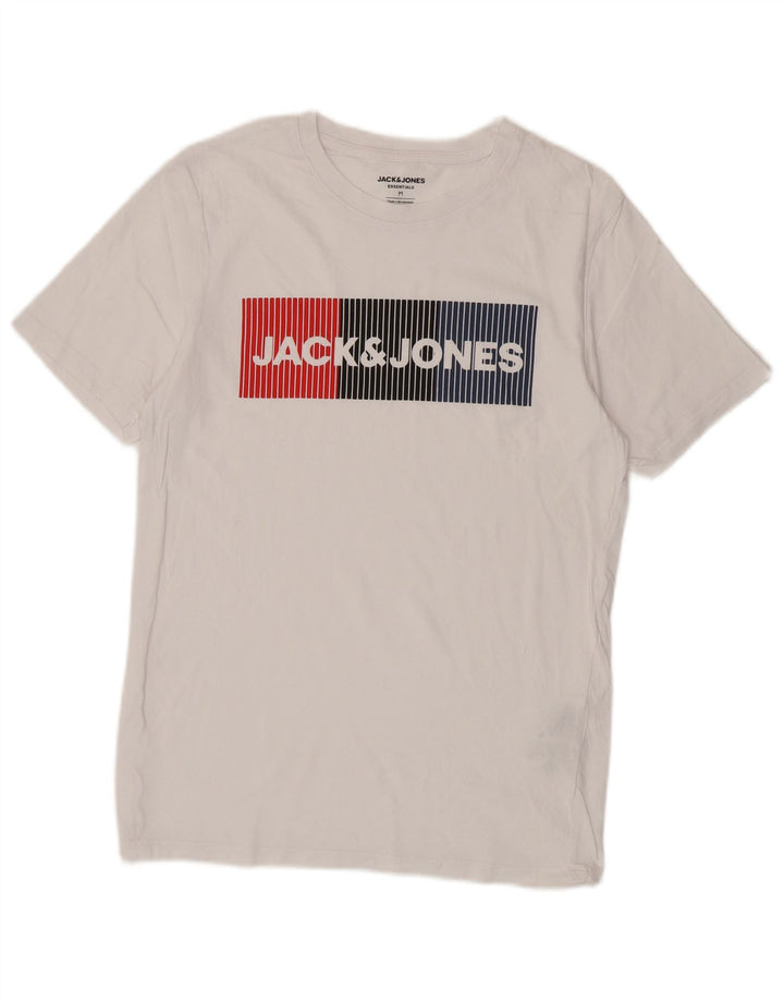 JACK & JONES Mens Graphic T-Shirt Top Medium White Cotton