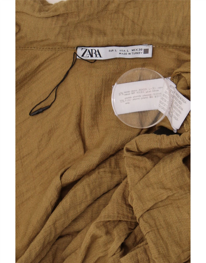 Zara Γυναικεία Μπλούζα Crop Top UK 16 Large Khaki Viscose
