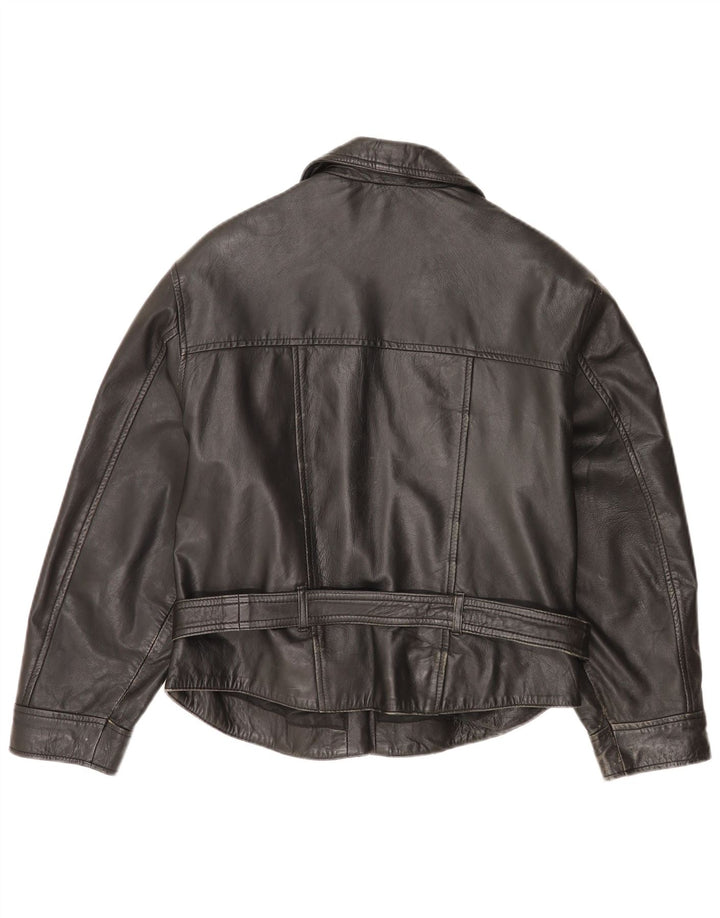 Vintage Γυναικείο Δερμάτινο Μπουφάν Biker UK 14 Large Μαύρο Δερμάτινο