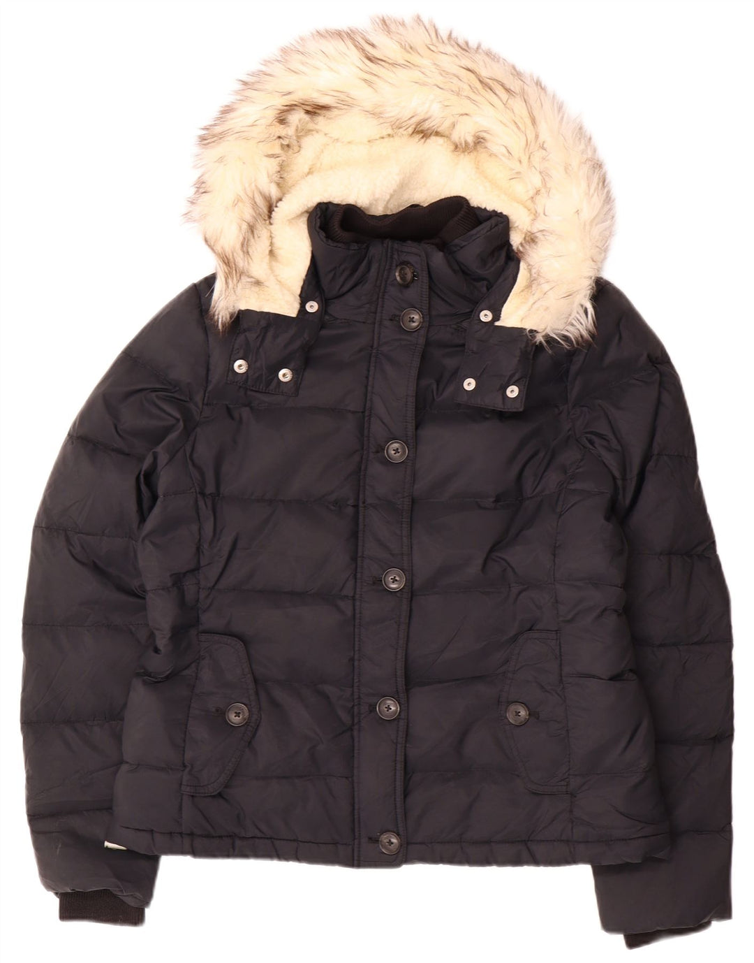 JACK WILLS Γυναικείο μπουφάν με κουκούλα UK 14 μεγάλο μαύρο νάιλον