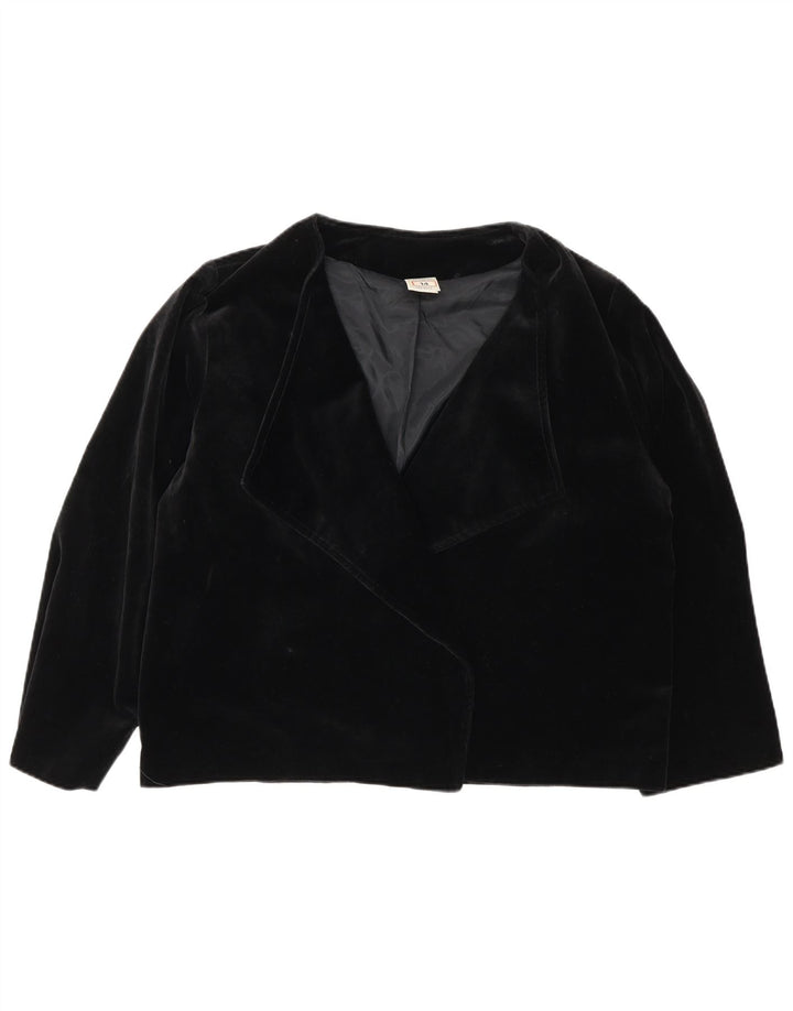 Vintage Γυναικείο Velvet Oversized Blazer Jacket UK 14 Medium Black Cotton
