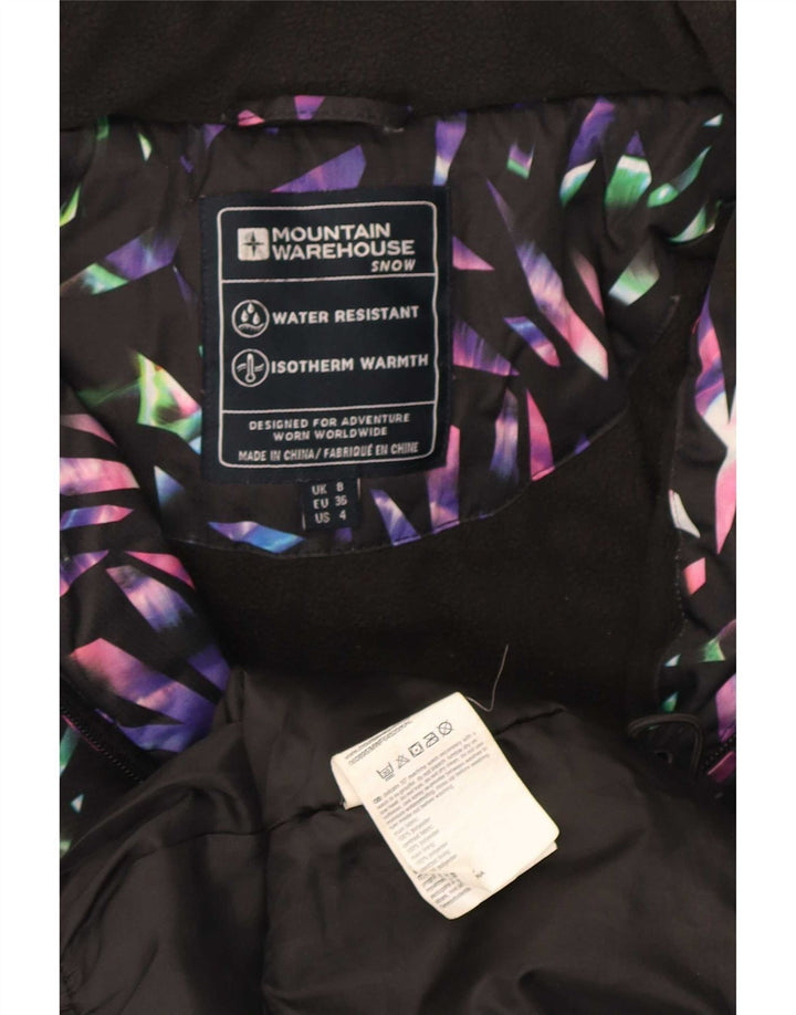 Mountain Warehouse Womens Hooded Ski Jacket UK 8 Small Black Geometric