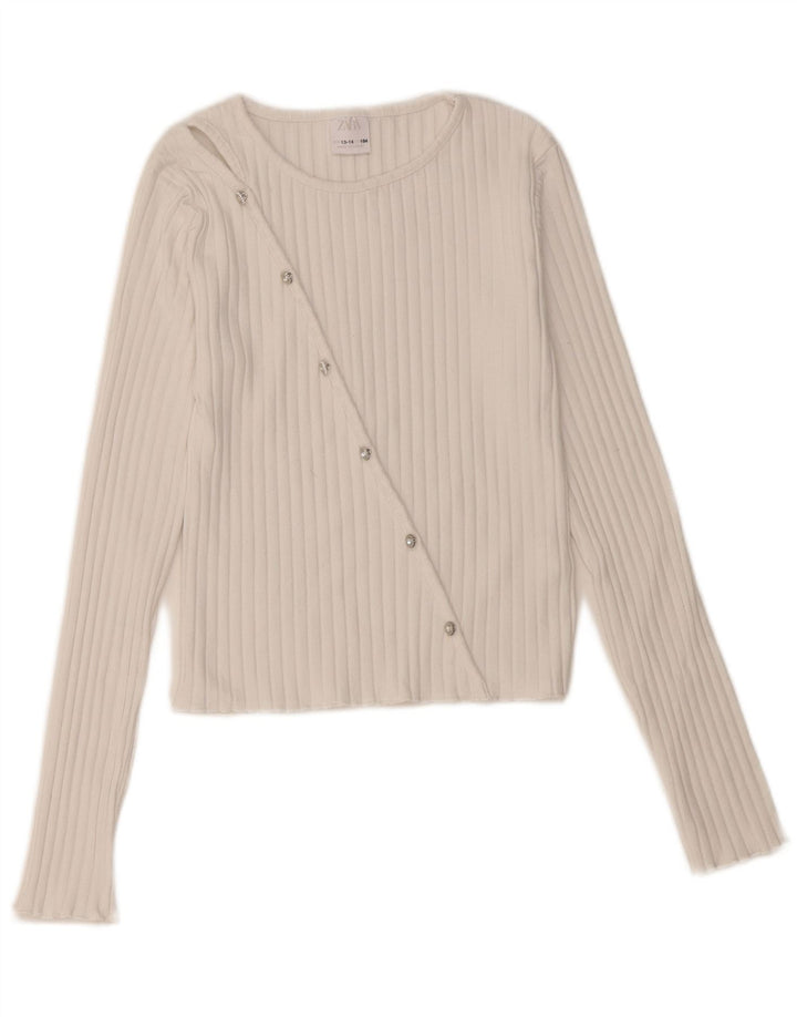 ZARA Girls Top Long Sleeve 13-14 Years White Polyester