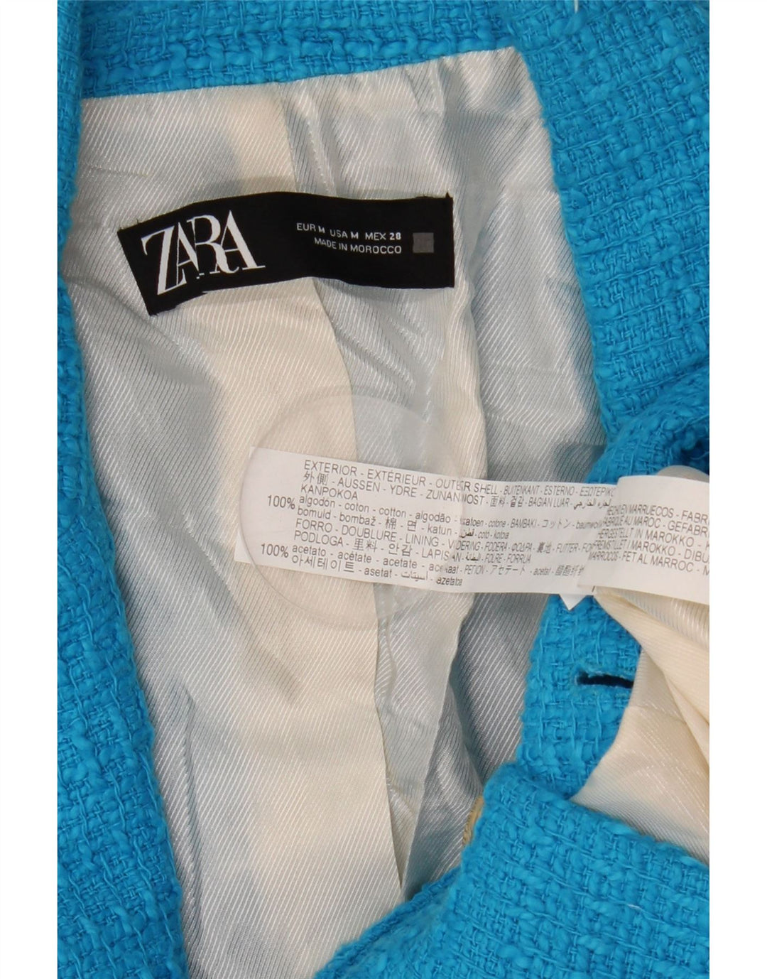 Zara Γυναικείο Μπλέιζερ Διπλό Μπουφάν UK 12 Μεσαίο Μπλε Βαμβακερό