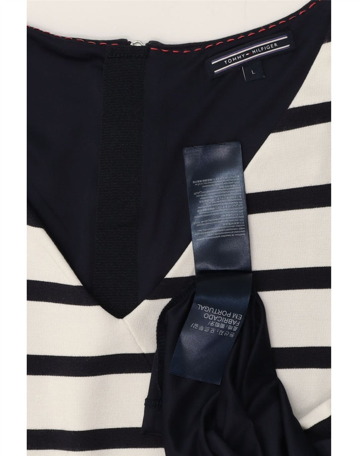 TOMMY HILFIGER Γυναικείο αμάνικο φόρεμα UK 14 μεγάλο λευκό ριγέ