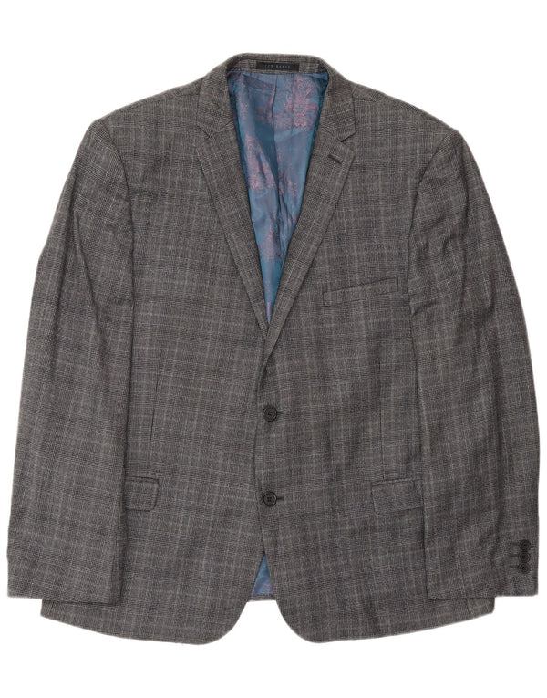 Ted Baker Ανδρικό μπουφάν σακάκι με 2 κουμπιά UK 46 3XL Grey Check Wool
