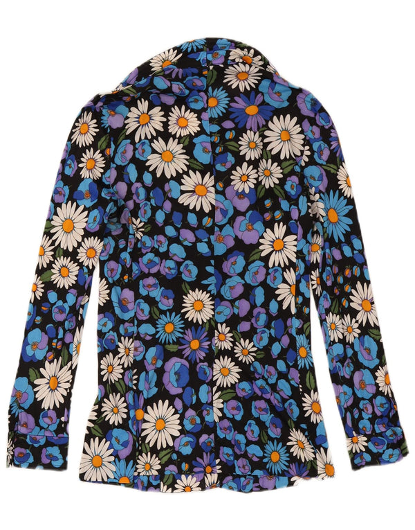 Vintage γυναικείο πουκάμισο μπλούζα UK 10 Small Black Floral