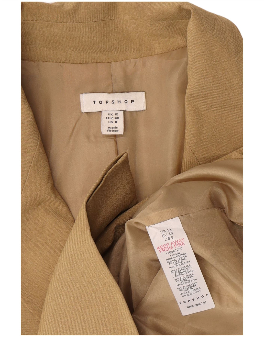 Topshop Γυναικείο Μπουφάν Blazer με διπλό στήθος UK 12 Medium Beige Polyester