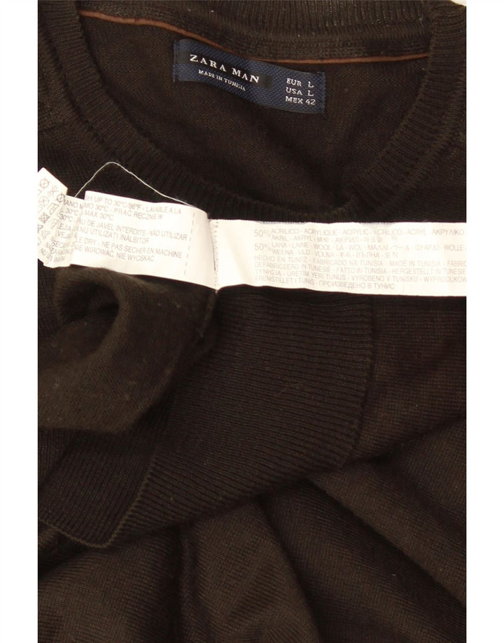 Ανδρικό πουλόβερ ZARA Crew Neck Jumper Μεγάλο Καφέ Ακρυλικό