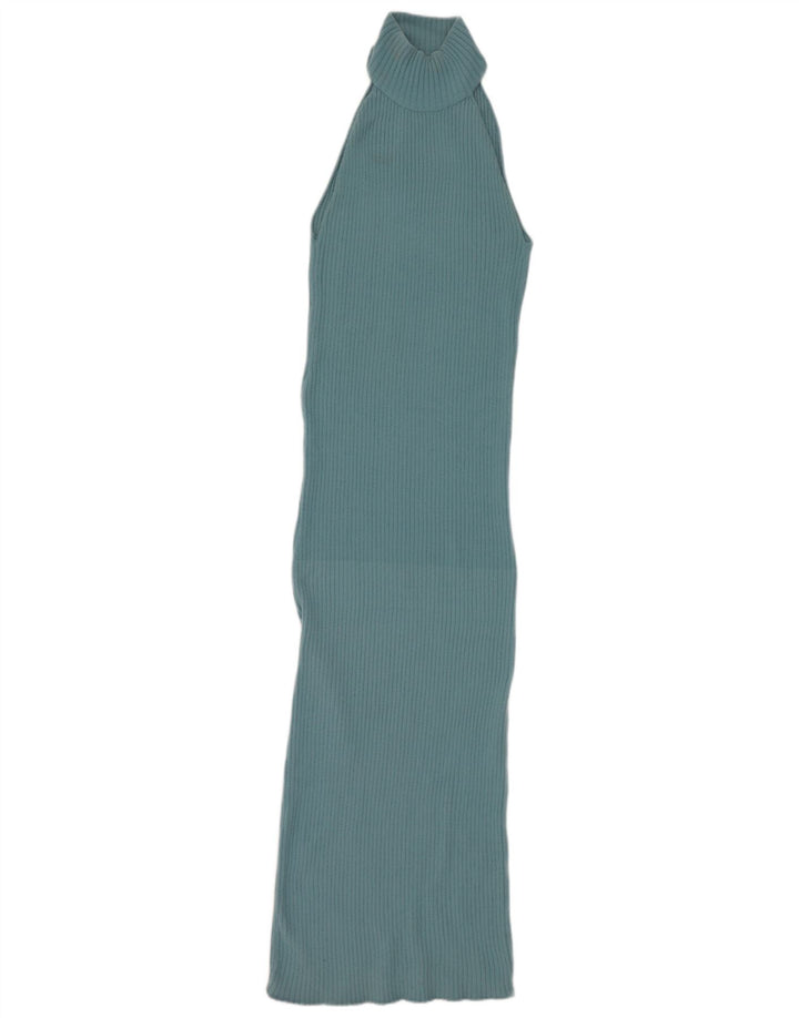 Zara Γυναικείο Maxi Halter Φόρεμα UK 12 Medium Blue Nylon