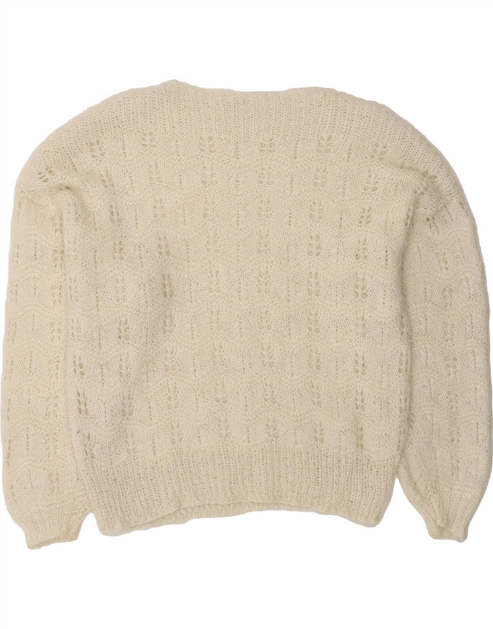 VINTAGE Womens Boat Neck Jumper Sweater UK 14 Medium White Vintage Vintage and Second-Hand Vintage from Messina Hembry 