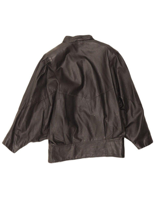 Vintage Γυναικείο Oversized Δερμάτινο Μπουφάν UK 10 Small Black Leather