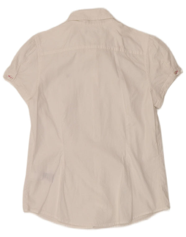 TOMMY HILFIGER Γυναικείο κοντομάνικο πουκάμισο μπλούζα UK 14 μεσαίο λευκό βαμβακερό