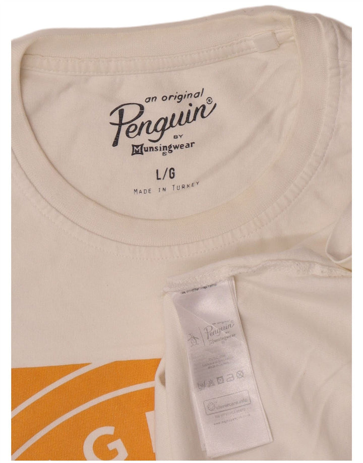 Ανδρικό γραφικό μπλουζάκι Penguin Top μεγάλο λευκό βαμβακερό