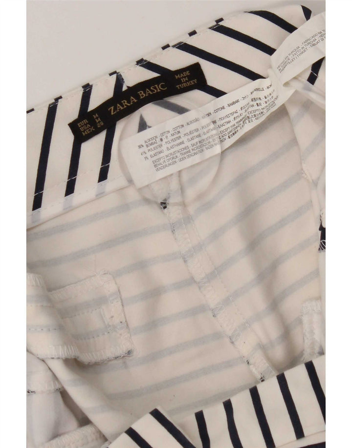 Zara Γυναικείο Hot Παντελόνι Medium W30 Λευκό Βαμβακερό ριγέ