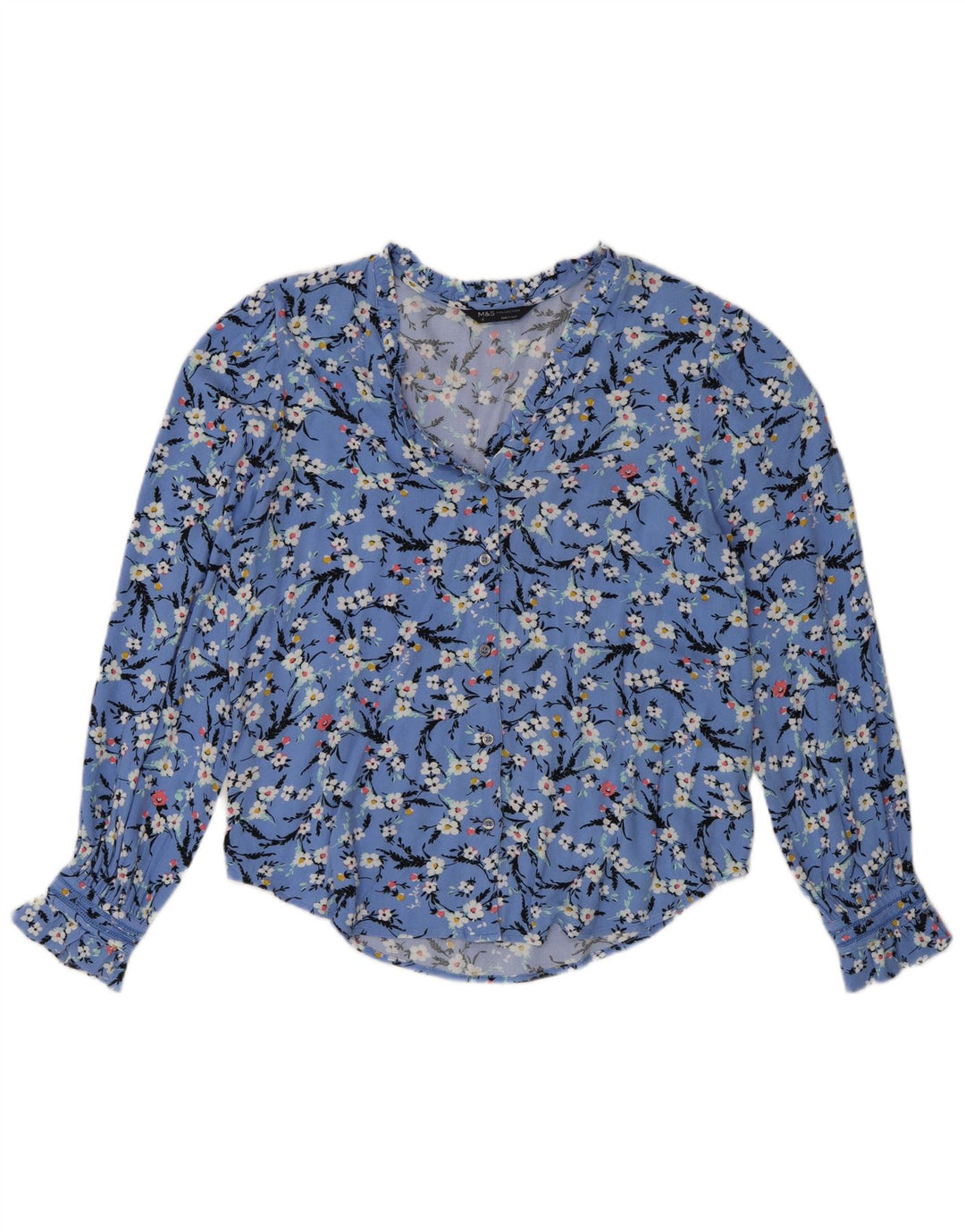 Marks & Spencer Γυναικείο πουκάμισο Oversized Μπλούζα UK 8 Small Blue Floral
