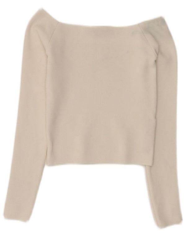 Zara Womens Crop Off Shoulder Top Μακρύ μανίκι UK 6 XS Λευκός Πολυεστέρας